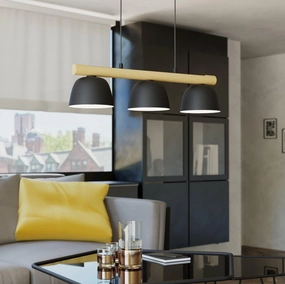Eglo Sherburn 3 Light Black & Wooden Ceiling Pendant flush mount ceiling fixture