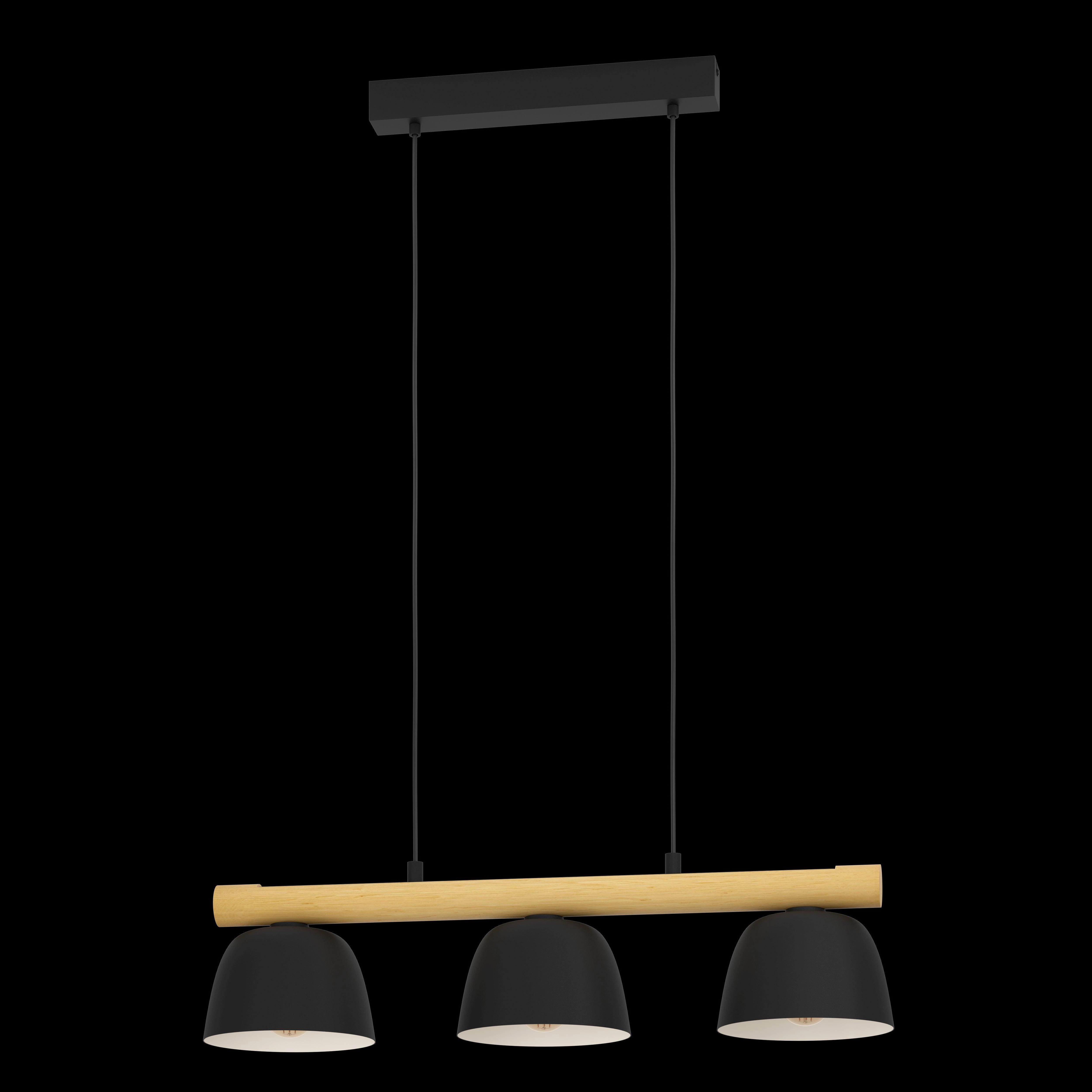Eglo Sherburn 3 Light Black & Wooden Ceiling Pendant