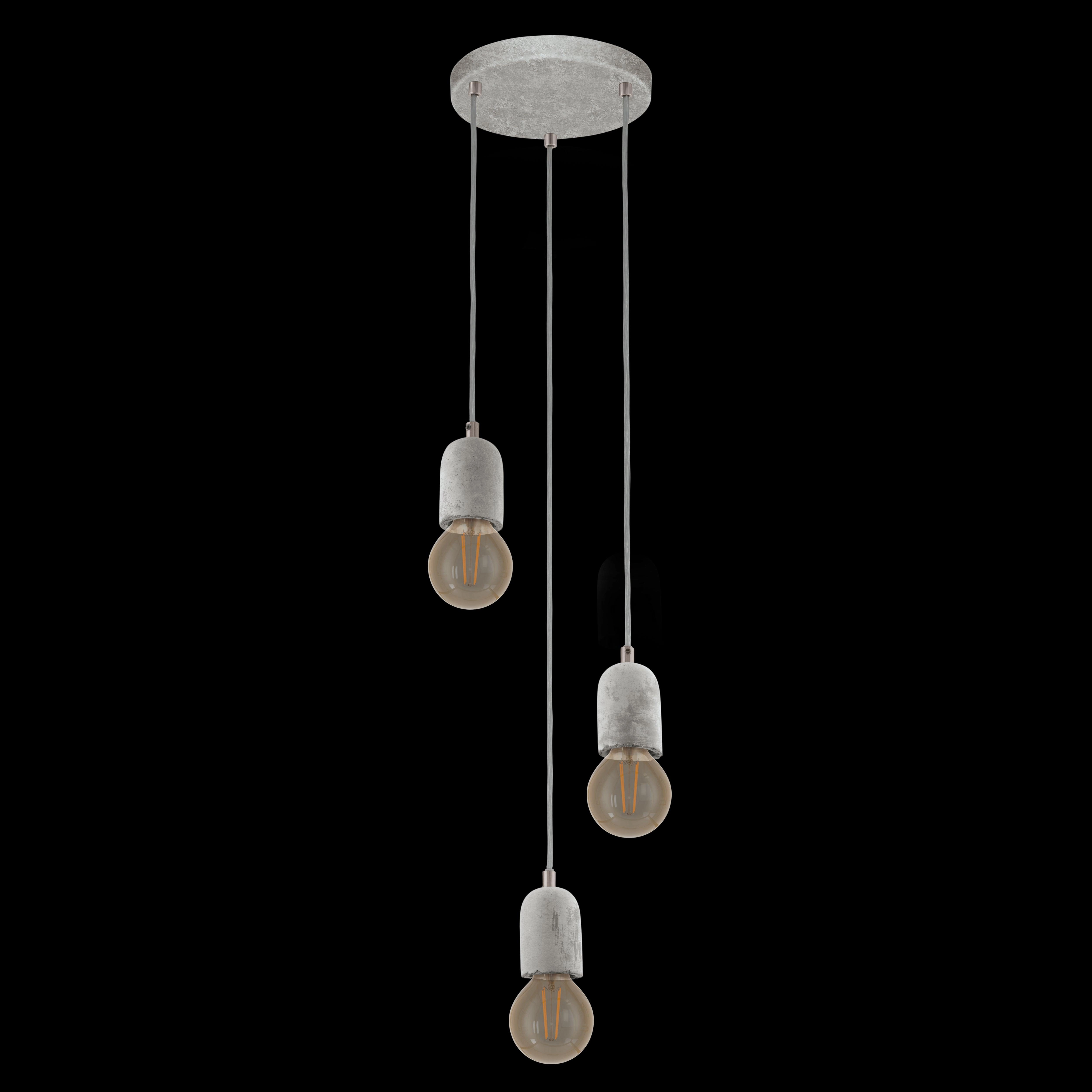 Eglo Silvares 3 Light Concrete Holder & Clear Cable Ceiling Pendant