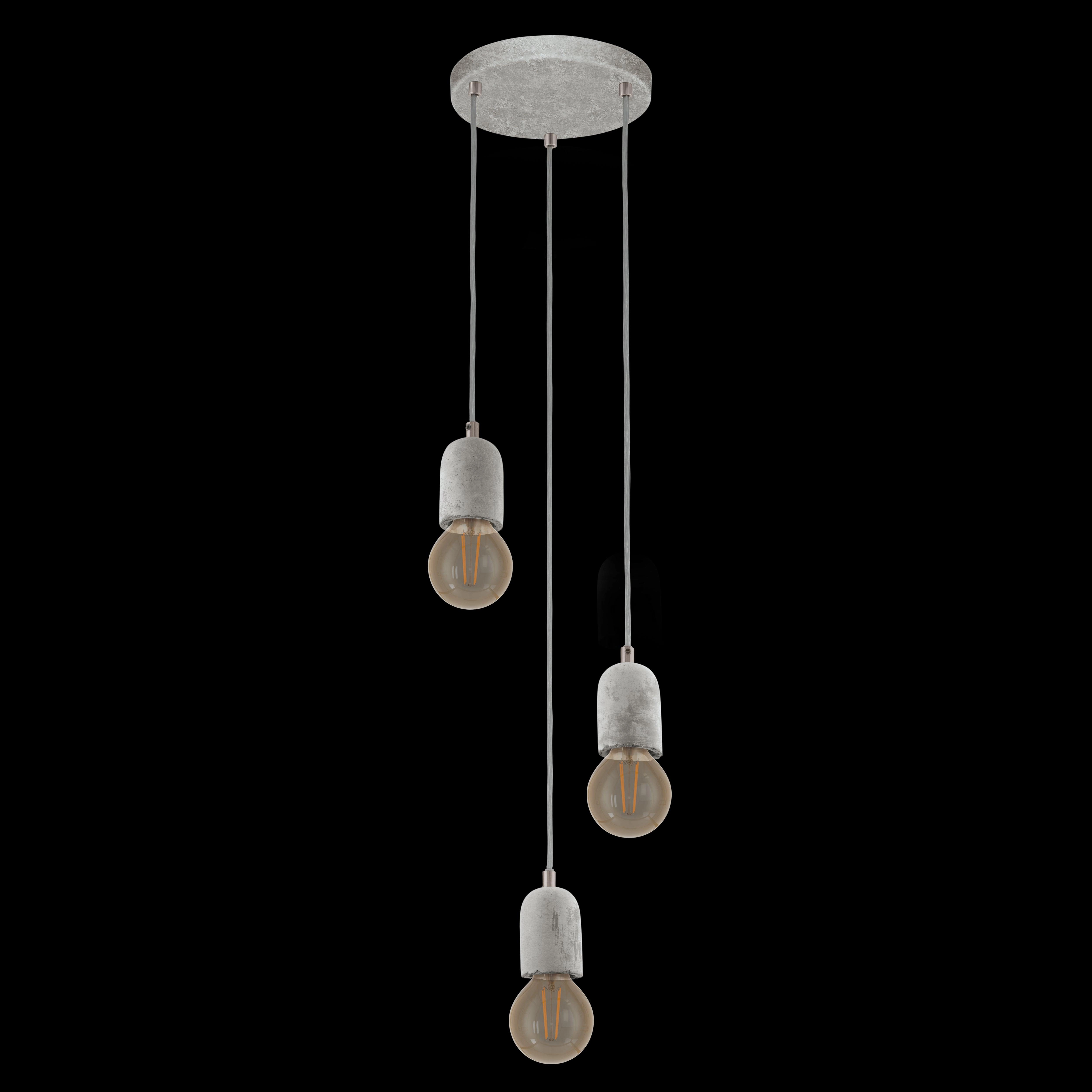 Eglo Silvares 3 Light Concrete Holder & Clear Cable Ceiling Pendant