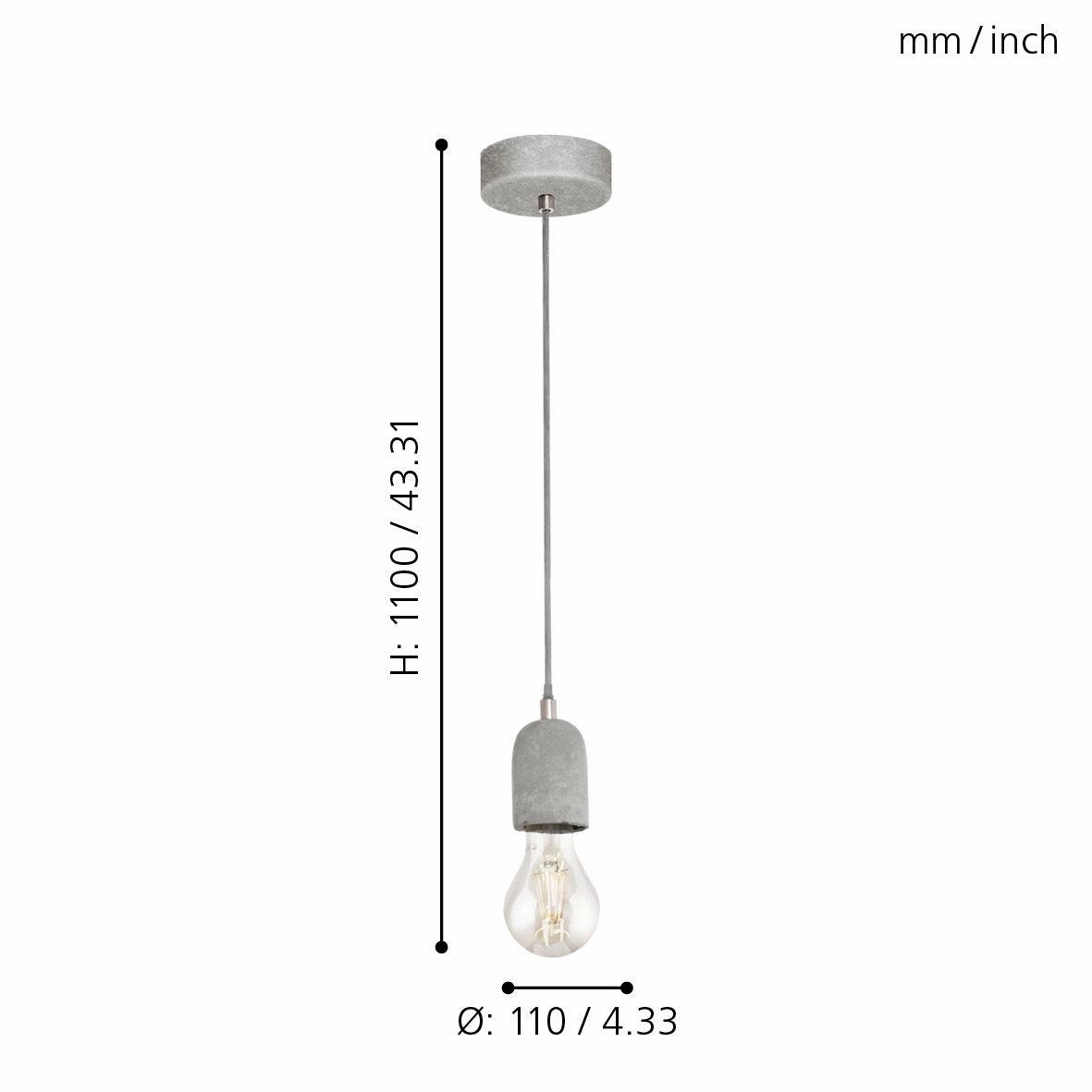 Eglo Silvares Concrete Holder & Clear Cable Ceiling Pendant