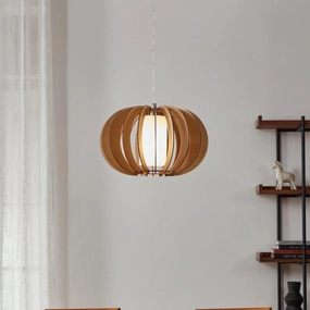Eglo Stellato 1 Round Light Wood & Glass Cylinder Pendant sleek LED ceiling lamp