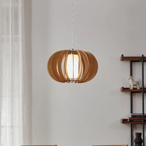 Eglo Stellato 1 Round Light Wood & Glass Cylinder Pendant flush mount ceiling fixture