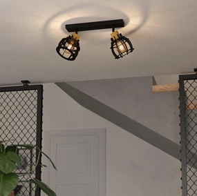 Eglo Stillington 1 Wood & Black 2 Light Bar Spotlight tall arc lamp for living room