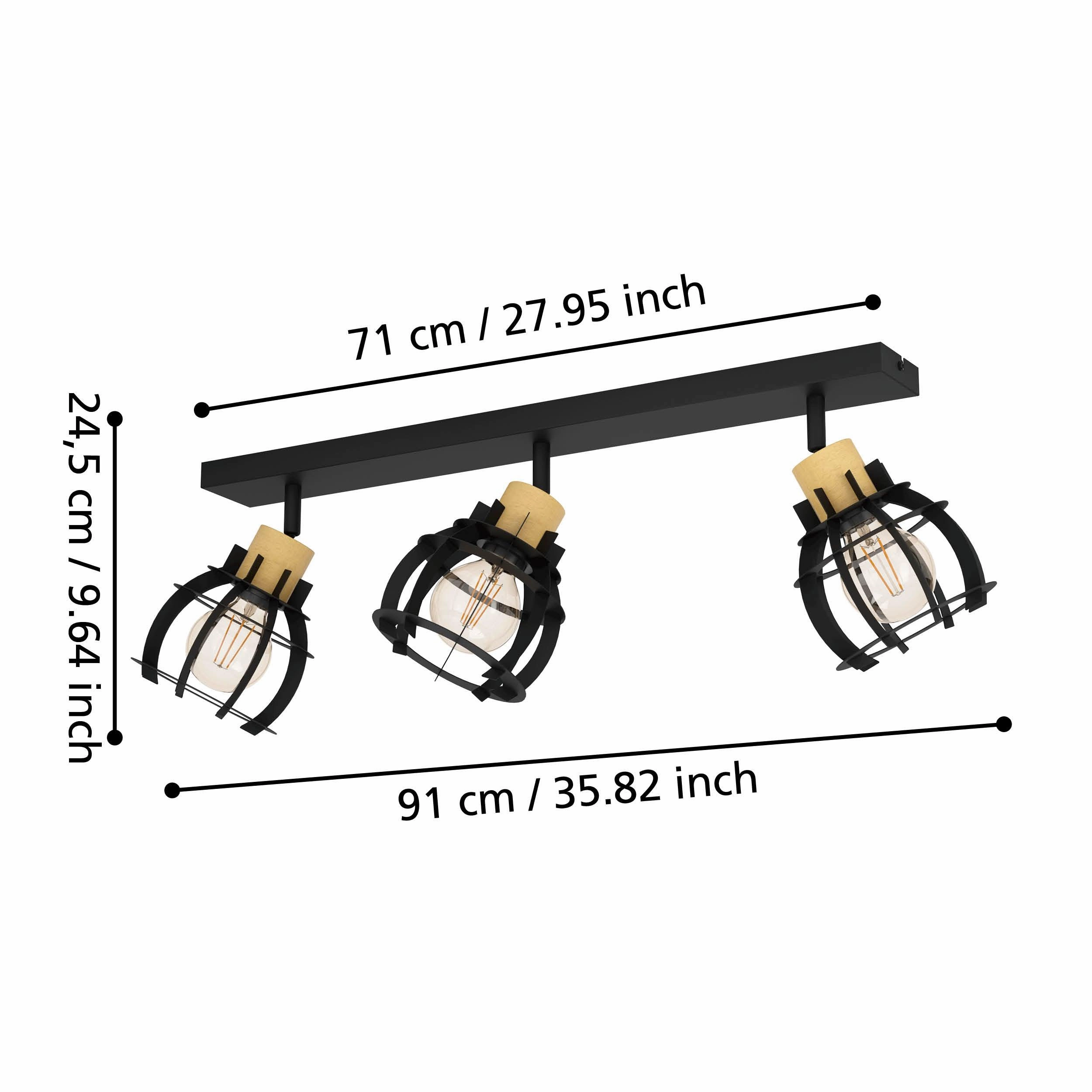 Eglo Stillington 1 Wood & Black 3 Light Bar Spotlight