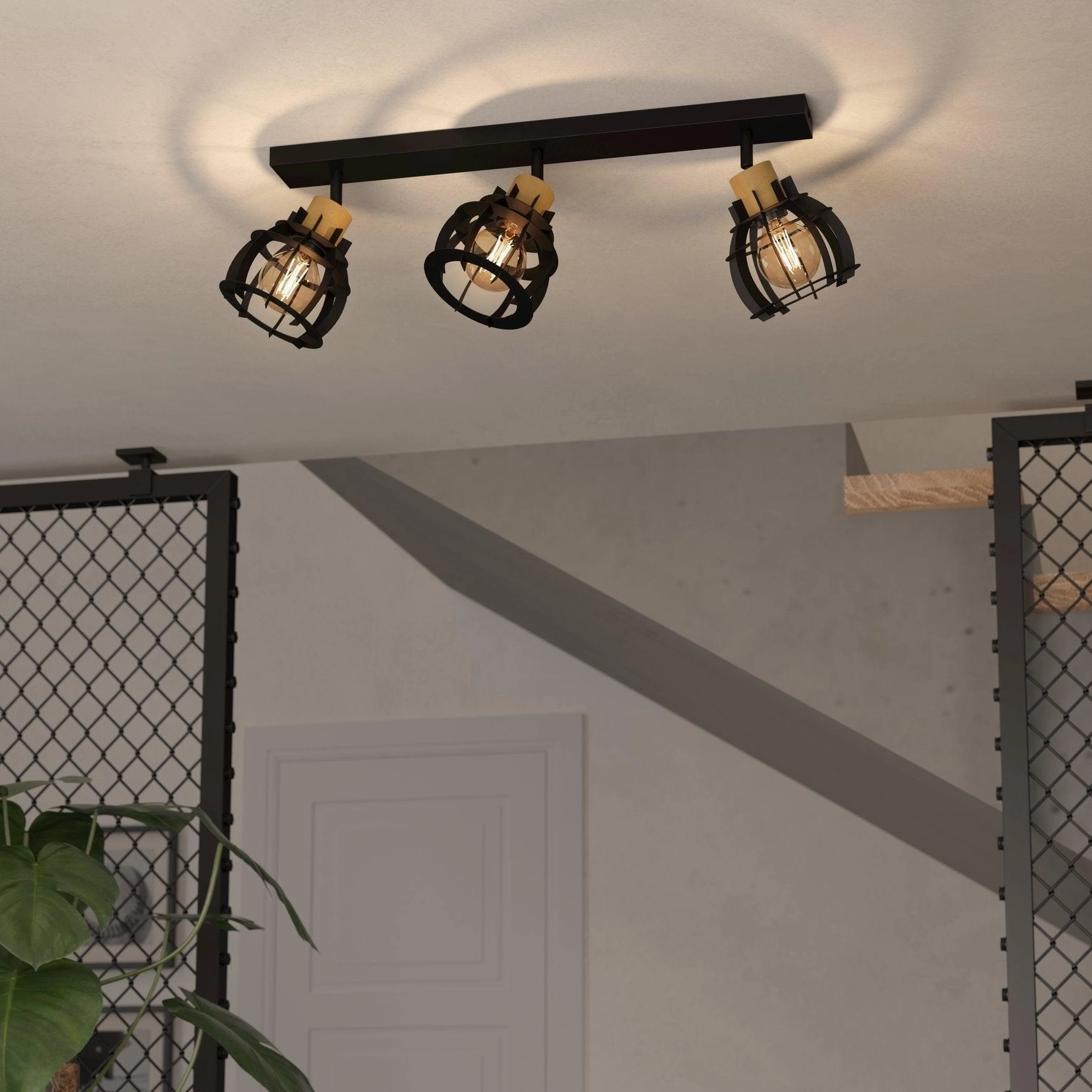 Eglo Stillington 1 Wood & Black 3 Light Bar Spotlight tall arc lamp for living room