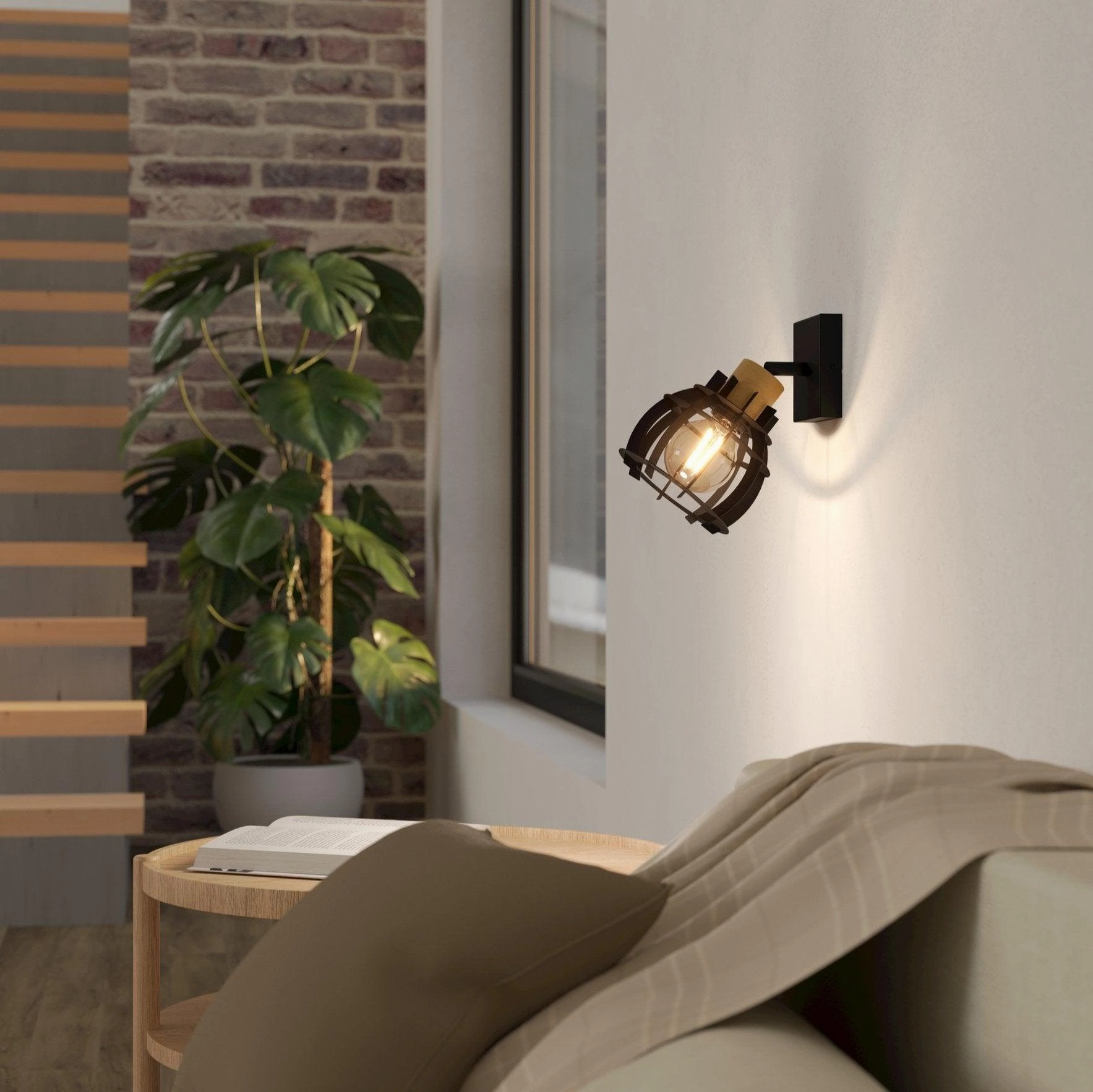Eglo Stillington 1 Wood & Black Wall Spotlight tall arc lamp for living room