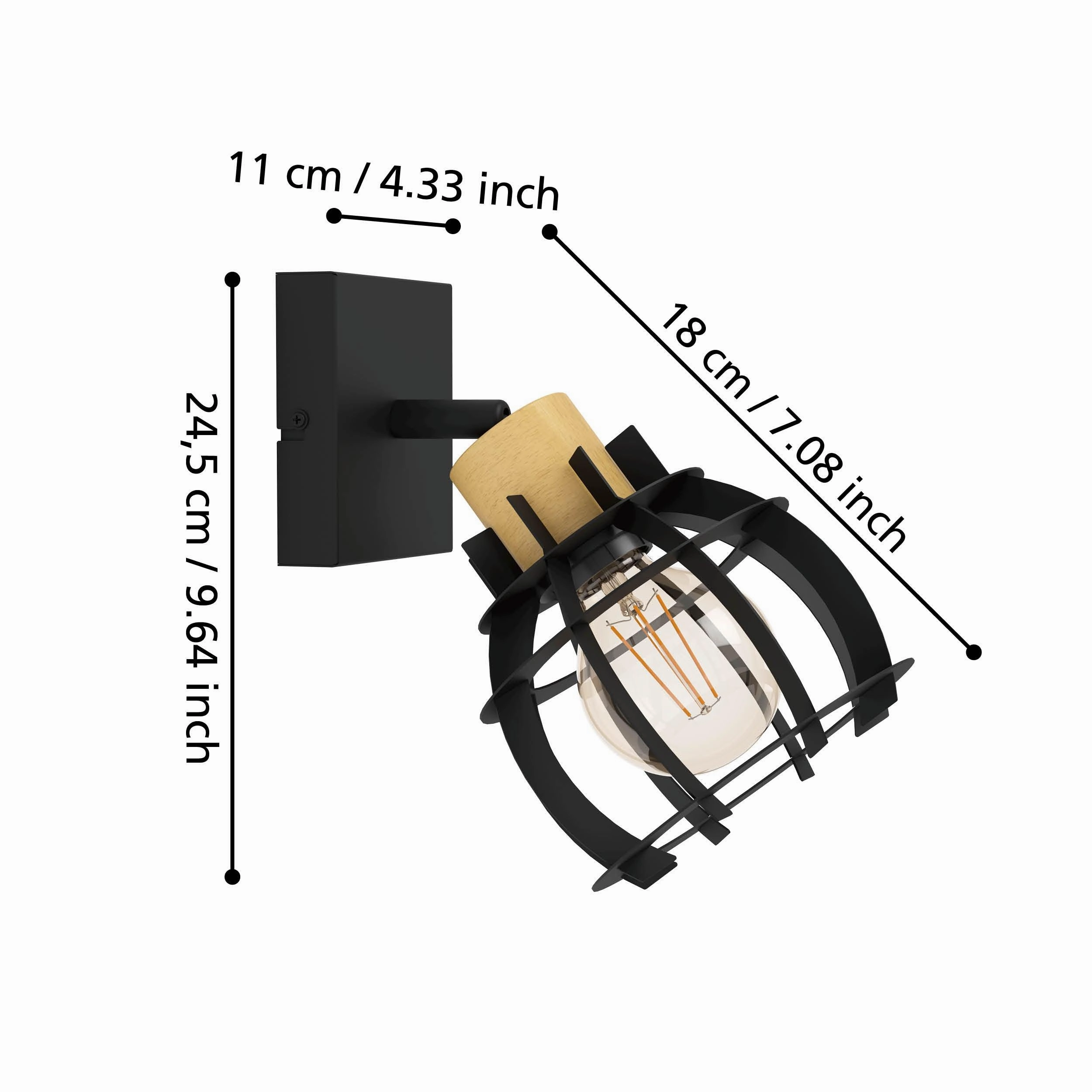 Eglo Stillington 1 Wood & Black Wall Spotlight