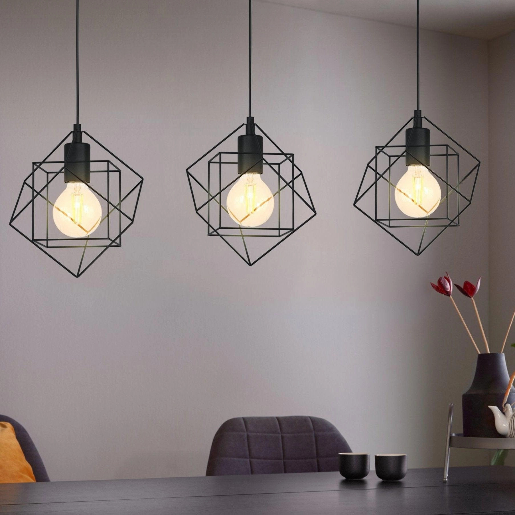 Eglo Straiton Three Square Black Wire Framed 3 Light #Pendant flush mount ceiling fixture