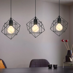 Eglo Straiton Three Square Black Wire Framed 3 Light #Pendant flush mount ceiling fixture