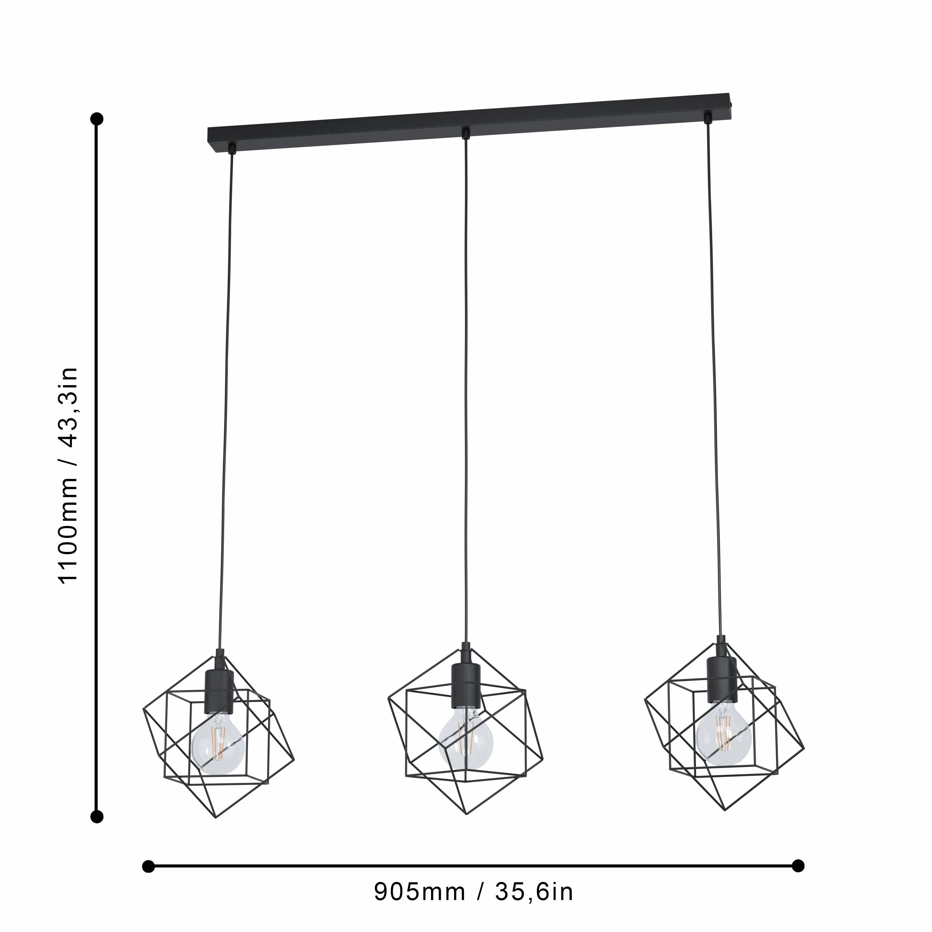 Eglo Straiton Three Square Black Wire Framed 3 Light #Pendant