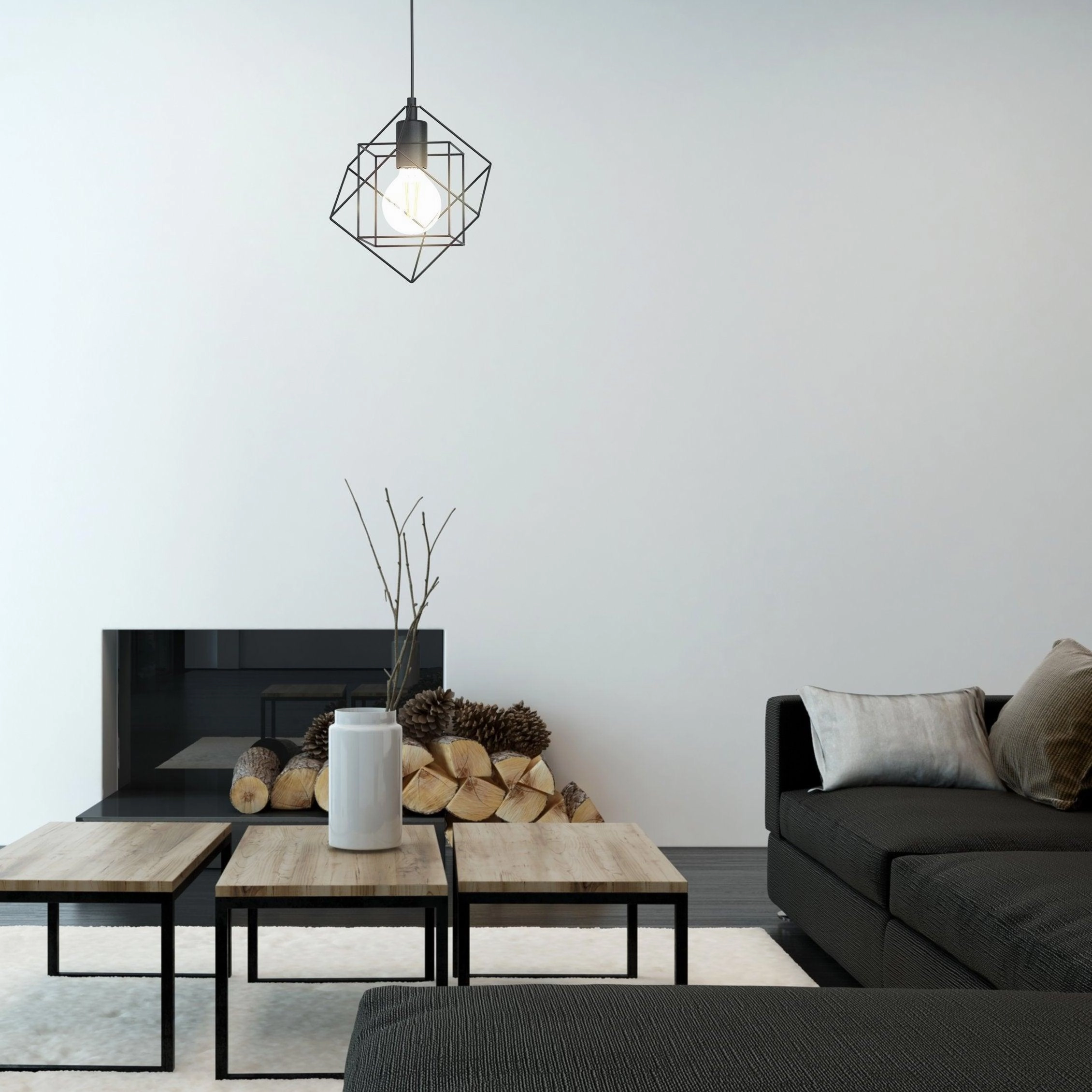 Eglo Straiton Two Square Black Wire Framed Ceiling Pendant