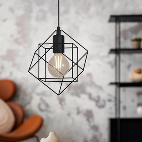 Eglo Straiton Two Square Black Wire Framed Ceiling Pendant flush mount ceiling fixture