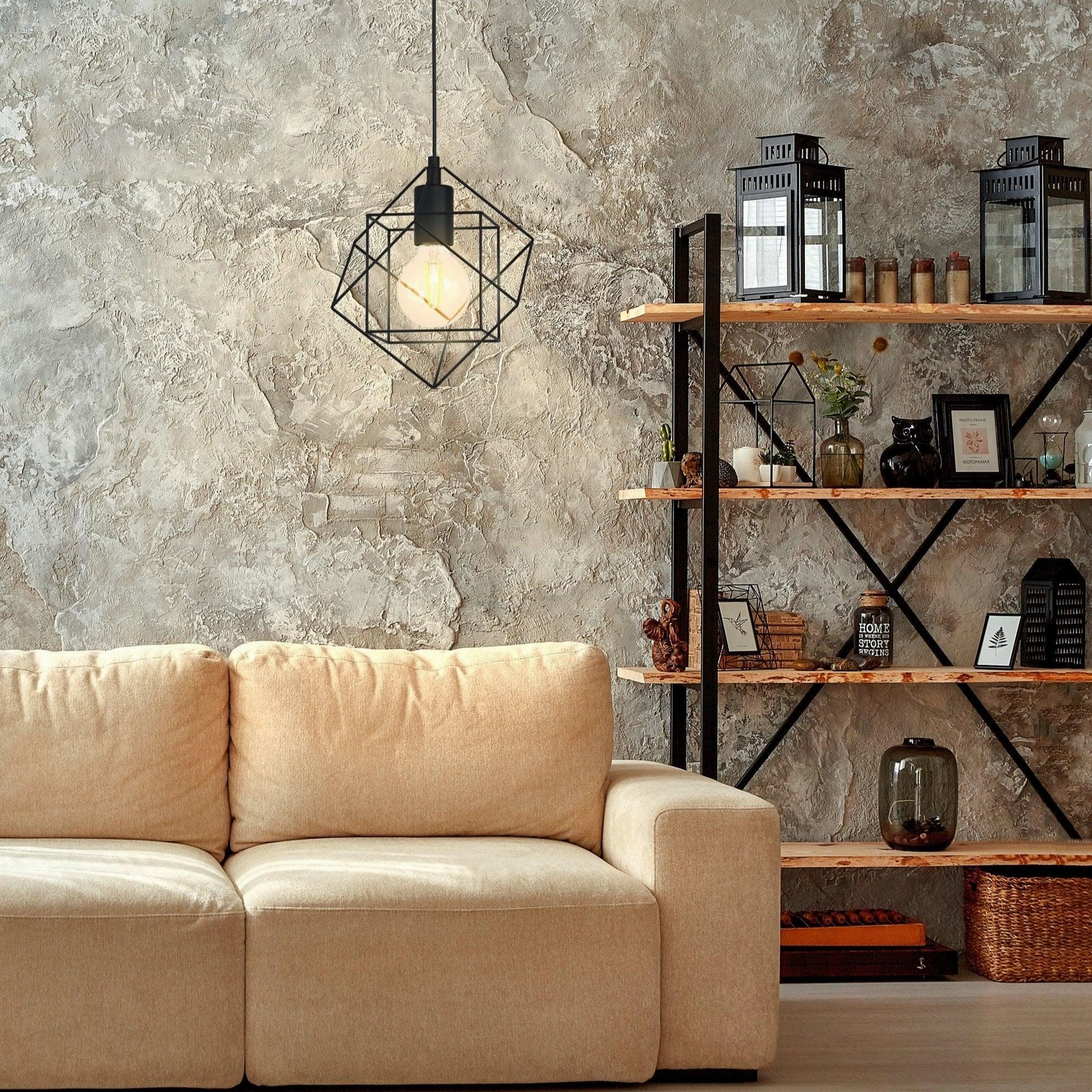 Eglo Straiton Two Square Black Wire Framed Ceiling Pendant