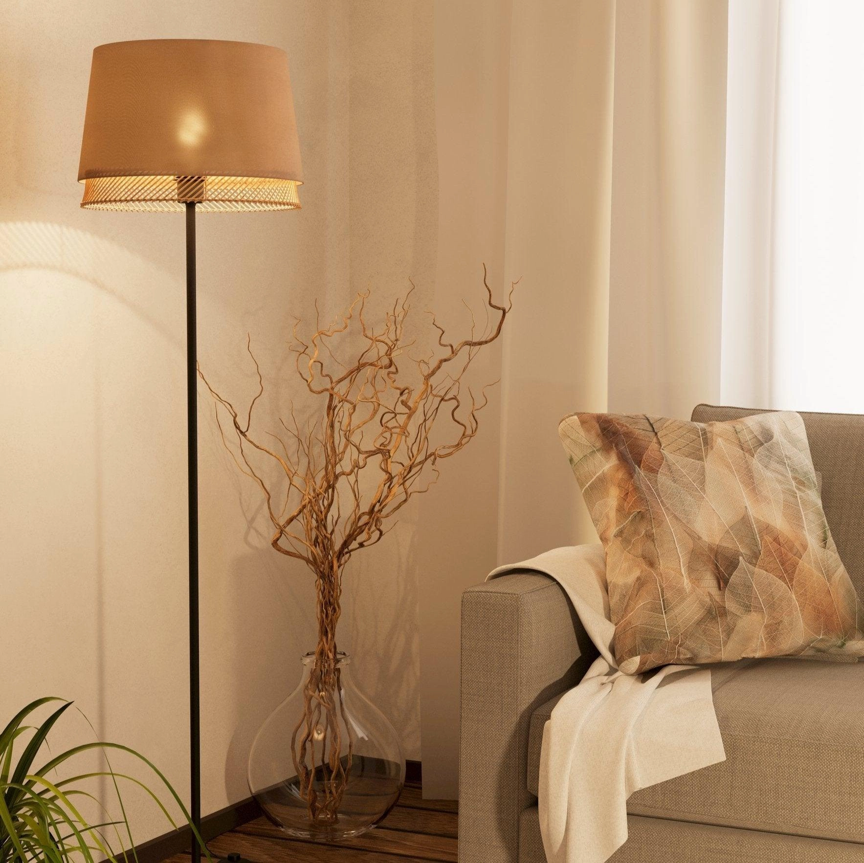 Eglo Tabley Black Floor Lamp With Linen & Bamboo Shade creative lampshade design