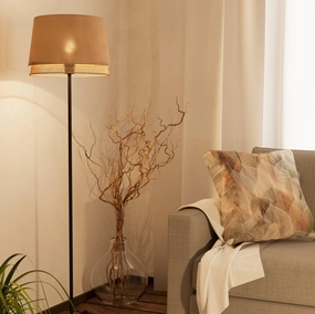 Eglo Tabley Black Floor Lamp With Linen & Bamboo Shade creative lampshade design