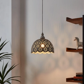 Eglo Talbot 2 Antique White Round Metal Fluted Ceiling Pendant flush mount ceiling fixture