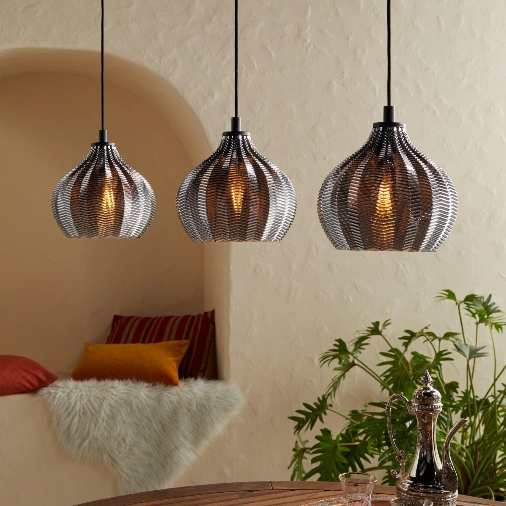 Eglo Tamallat 3 Light Silver & Glass Ceiling Pendant Light sleek LED ceiling lamp