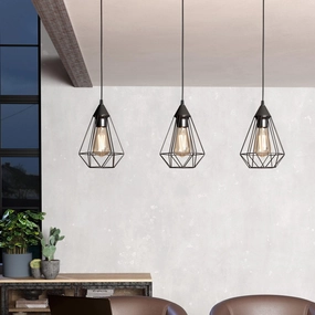 Eglo Tarbes 3 Light Black Metal Wire Shaded Bar Pendant flush mount ceiling fixture