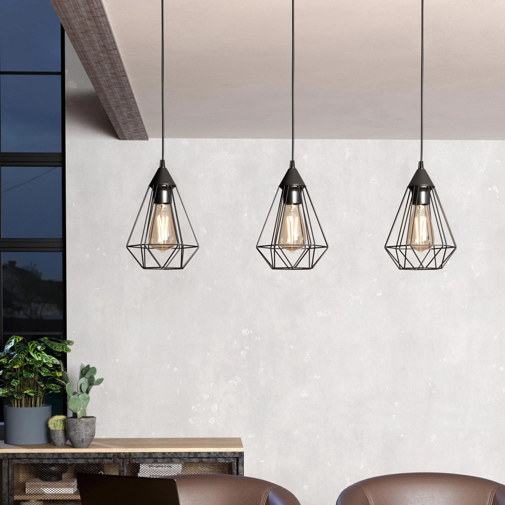 Eglo Tarbes 3 Light Black Metal Wire Shaded Bar Pendant flush mount ceiling fixture