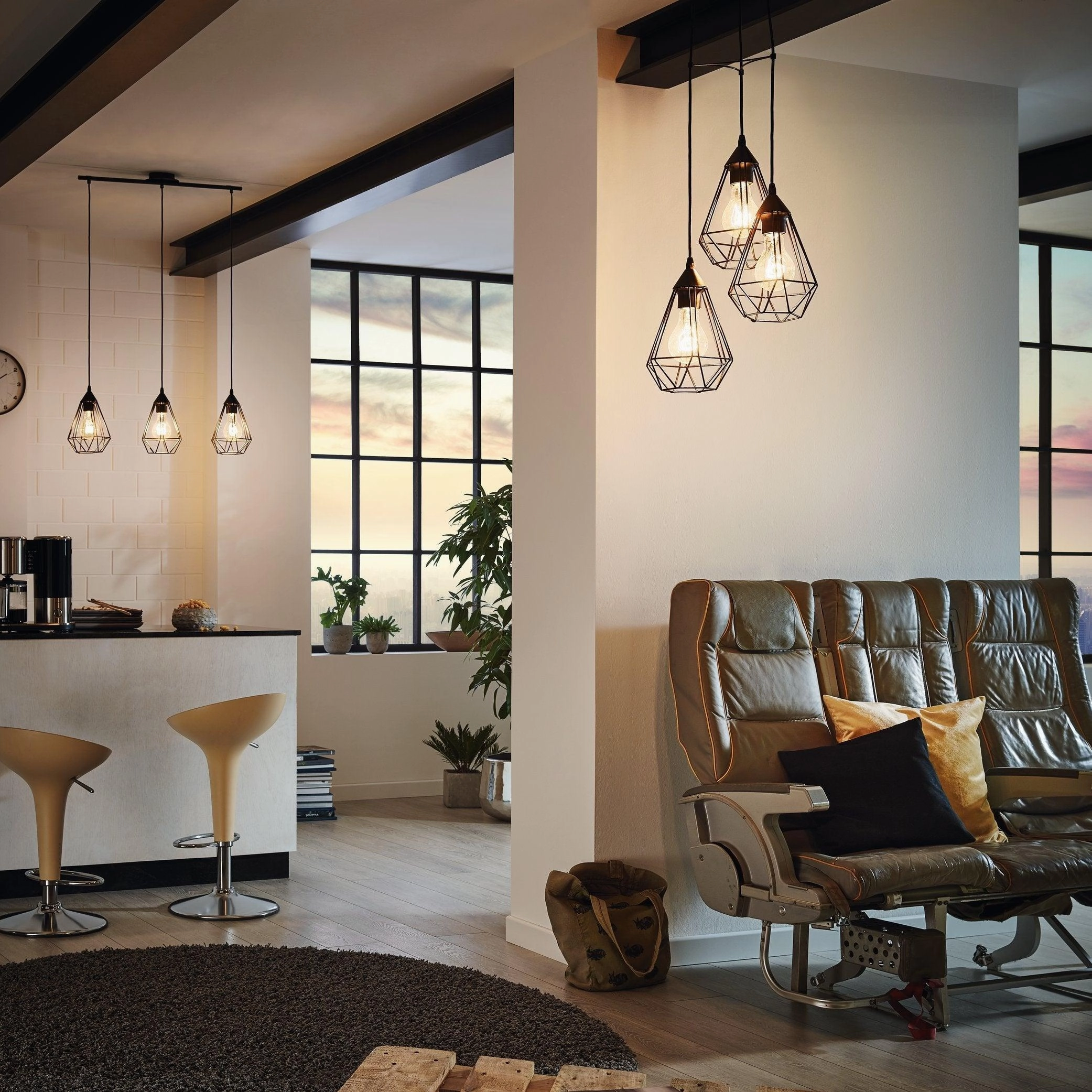Eglo Tarbes 3 Light Black Metal Wire Shaded Bar Pendant