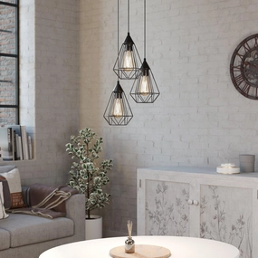 Eglo Tarbes 3 Light Black Metal Wire Shaded Ceiling Pendant flush mount ceiling fixture