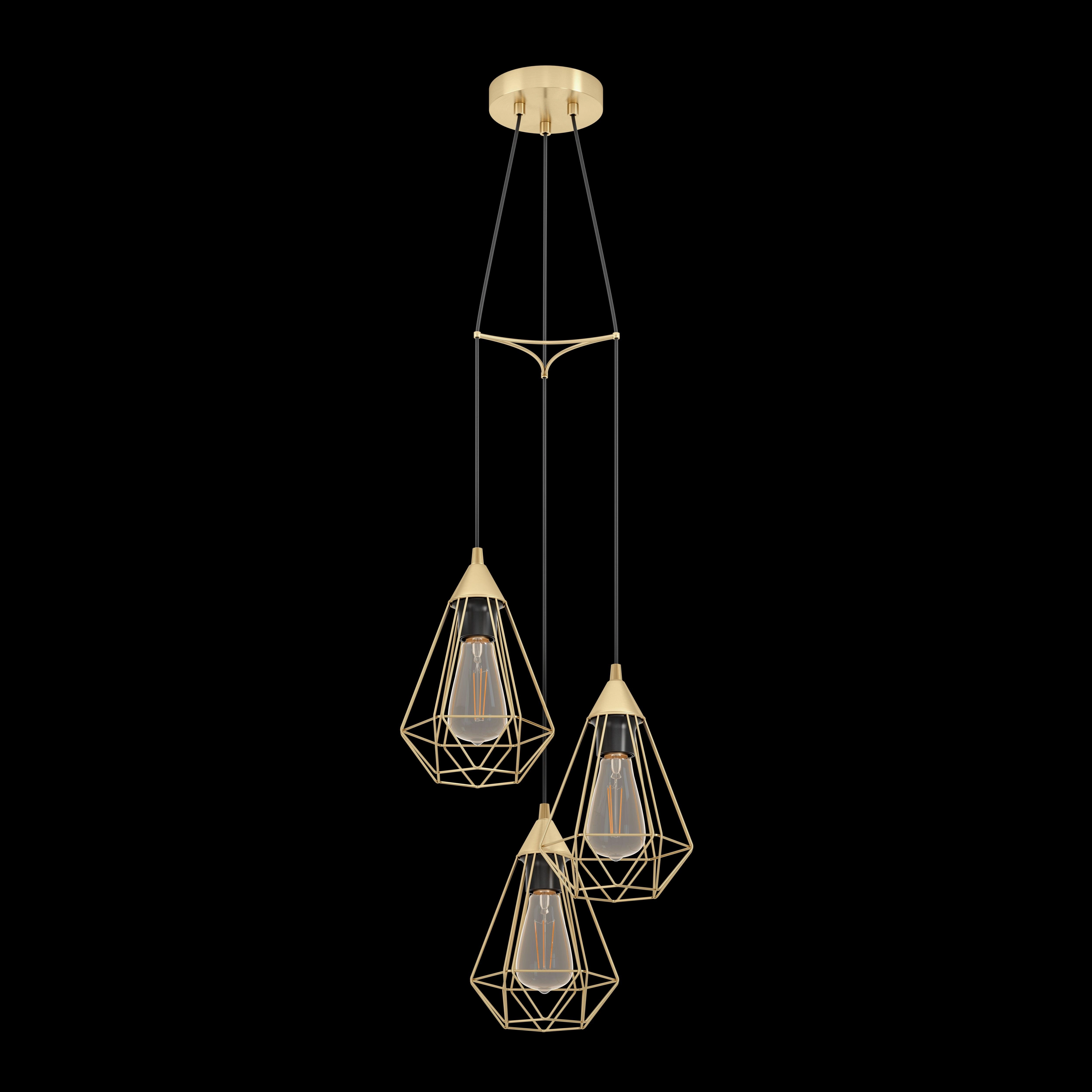 Eglo Tarbes 3 Light Brass Wire Geometric Ceiling Pendant