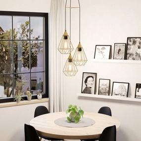 Eglo Tarbes 3 Light Brass Wire Geometric Ceiling Pendant sleek LED ceiling lamp