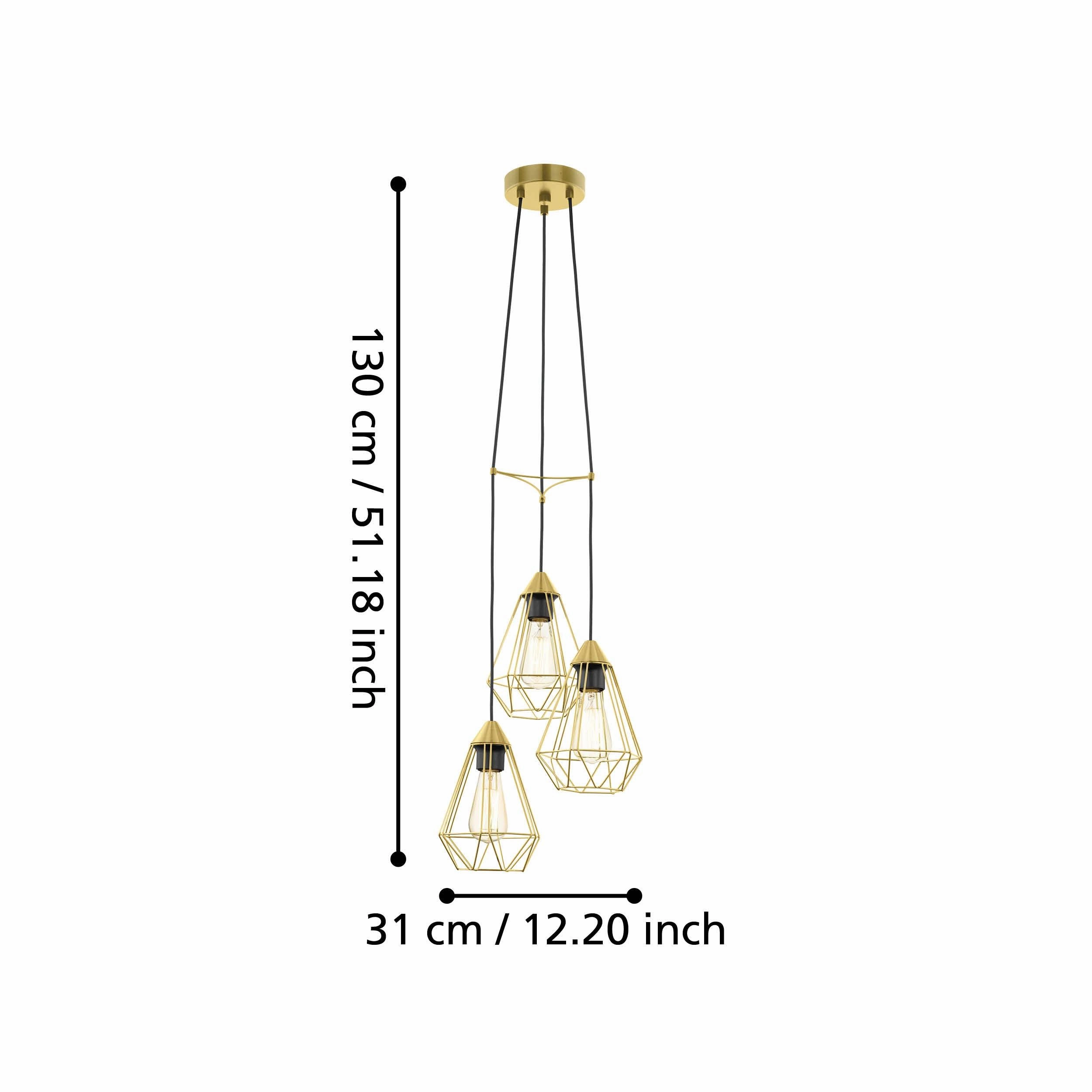 Eglo Tarbes 3 Light Brass Wire Geometric Ceiling Pendant