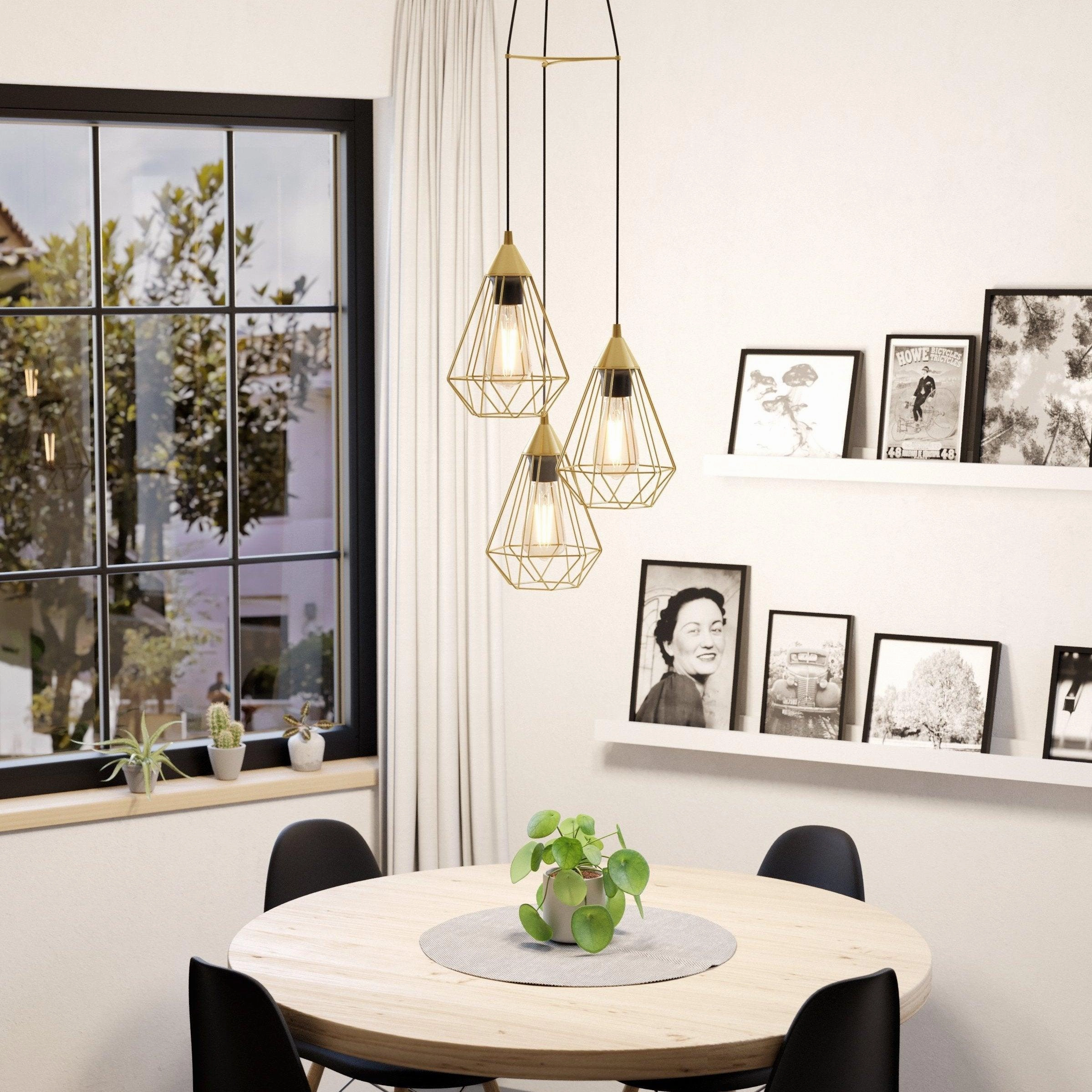 Eglo Tarbes 3 Light Brass Wire Geometric Ceiling Pendant sleek LED ceiling lamp