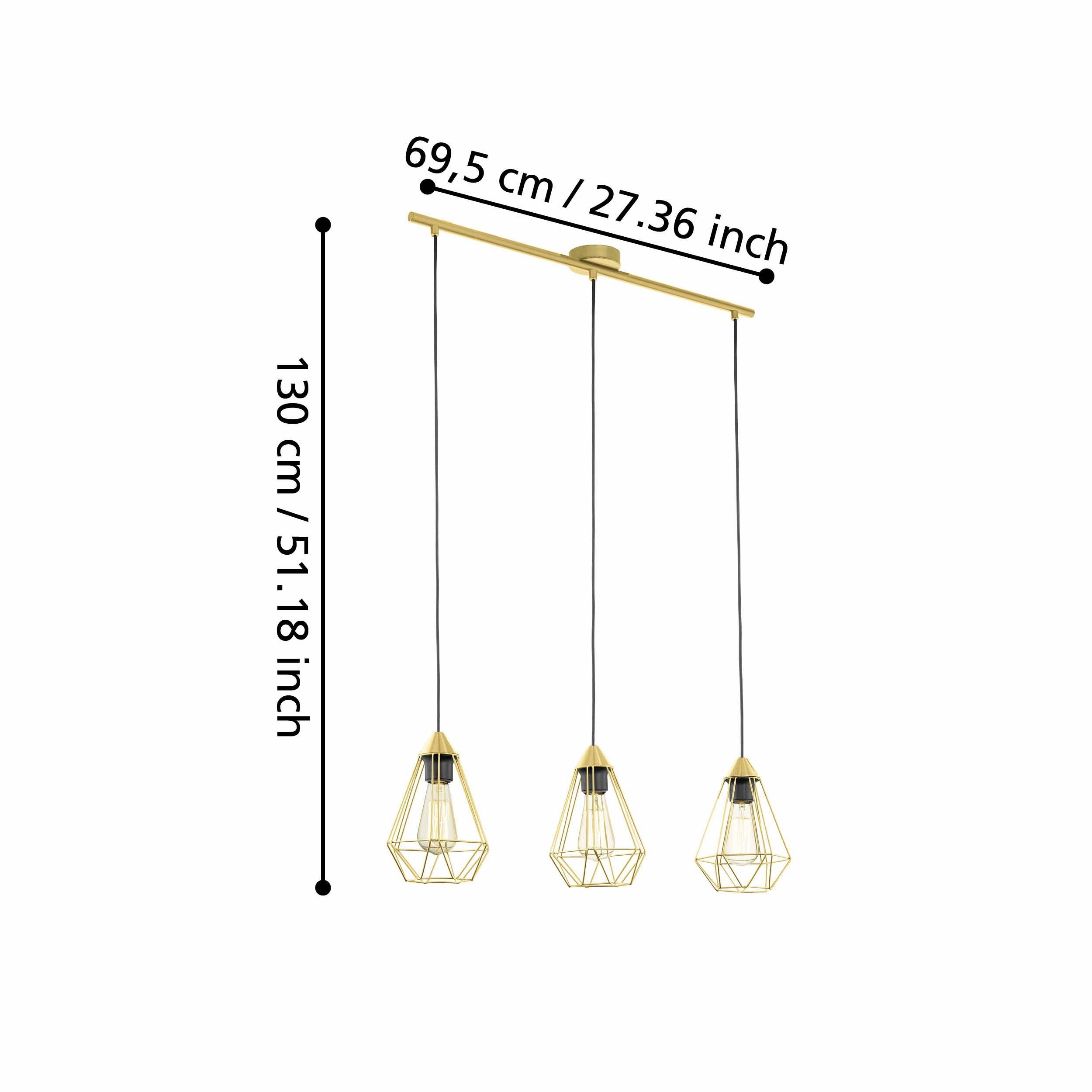 Eglo Tarbes 3 Light Brass Wire Geometric Shaped Ceiling Pendant