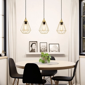 Eglo Tarbes 3 Light Brass Wire Geometric Shaped Ceiling Pendant flush mount ceiling fixture