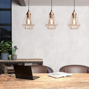 Eglo Tarbes 3 Light Copper Metal Wire Shaded Bar Pendant flush mount ceiling fixture