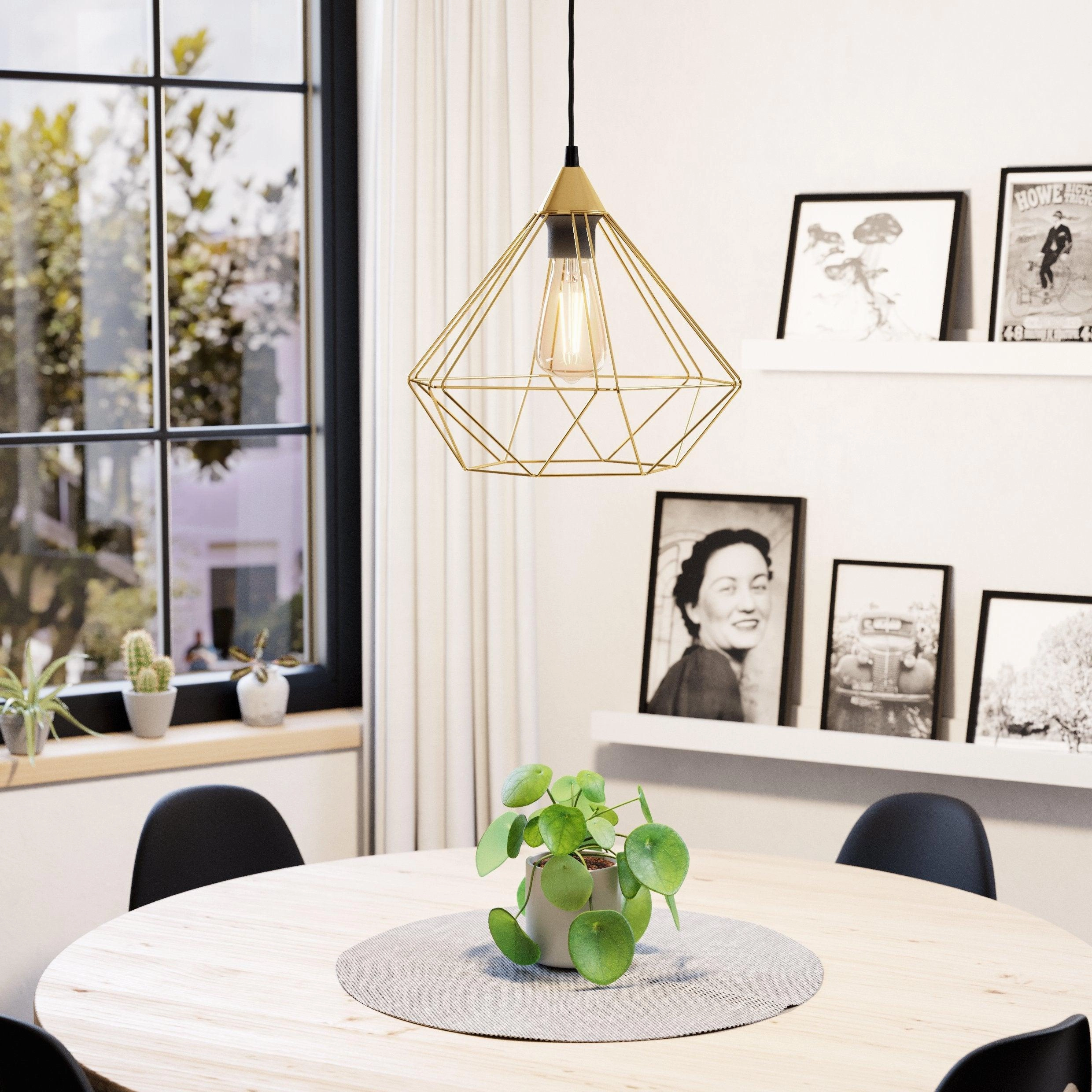 Eglo Tarbes Brass Wire Diamond Shaped Ceiling Pendant flush mount ceiling fixture