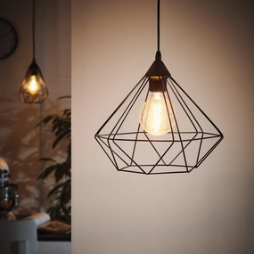 Eglo Tarbes Diamond Shaped Black Metal Wire Ceiling Pendant flush mount ceiling fixture