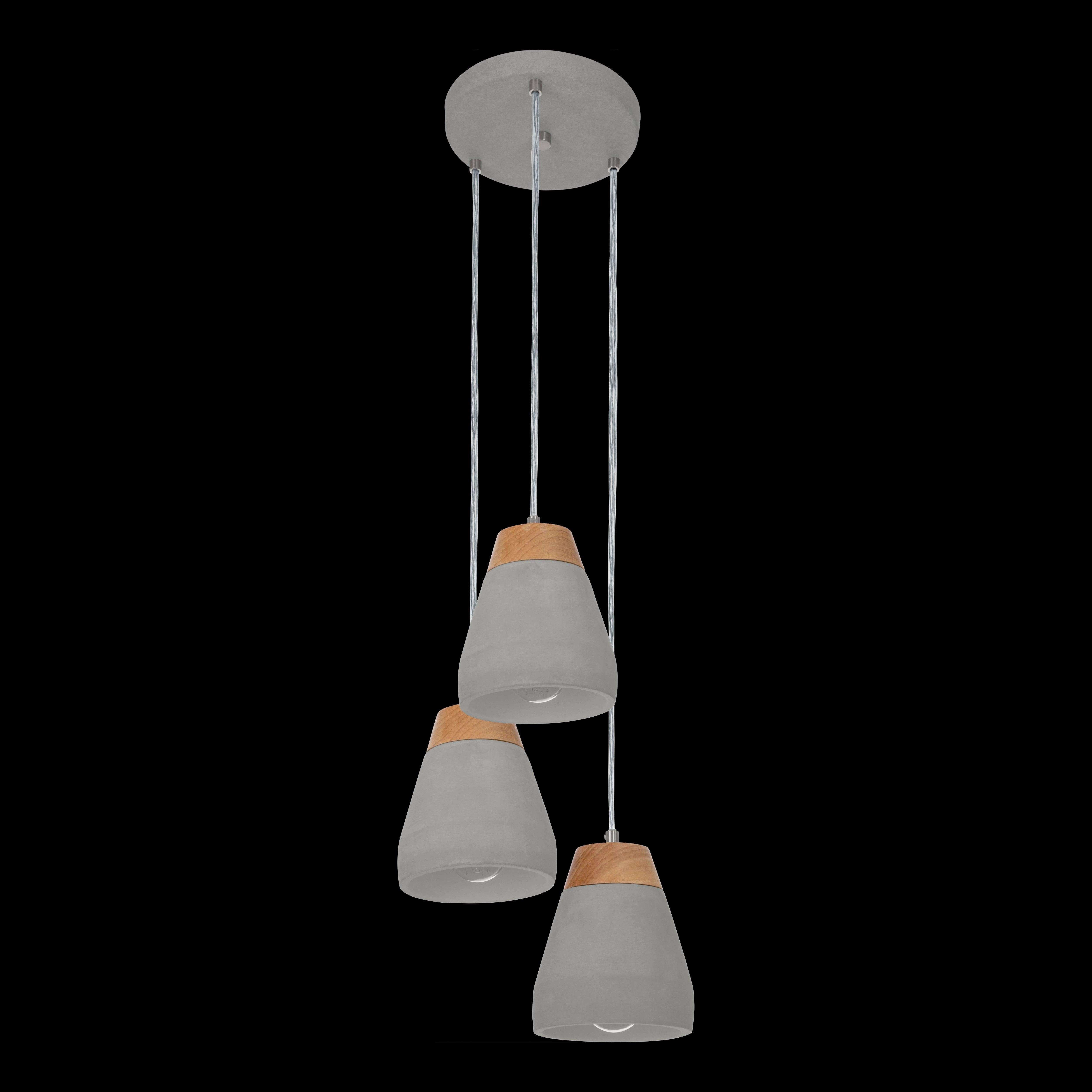 Eglo Tarega Concrete & Wood 3 Light Lampshade Ceiling Pendant
