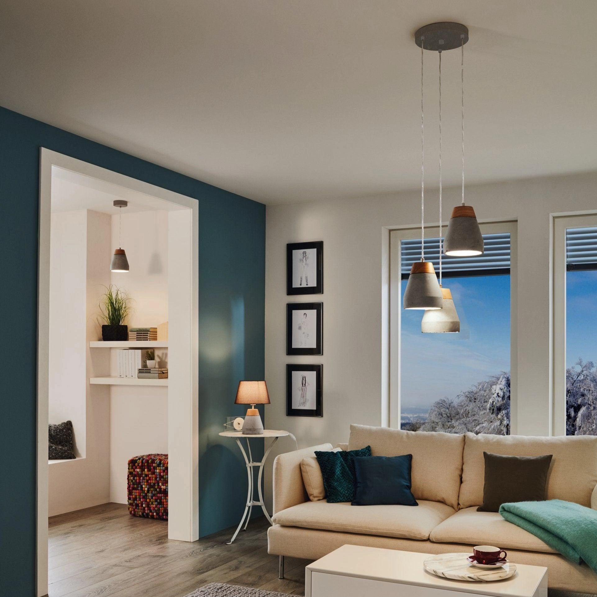 Eglo Tarega Concrete & Wood 3 Light Lampshade Ceiling Pendant sleek LED ceiling lamp