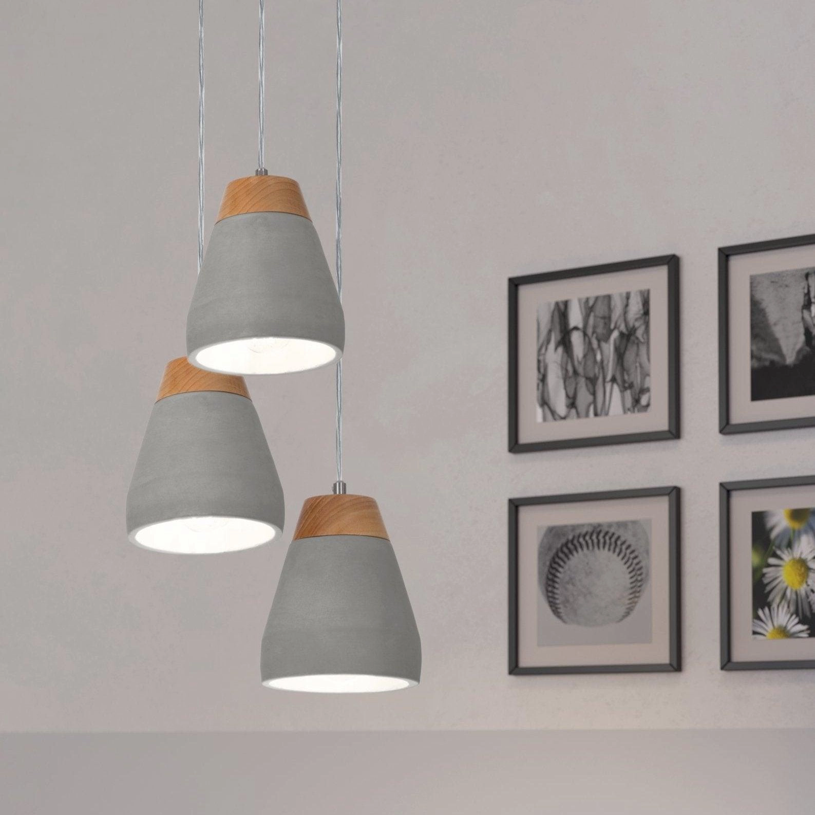 Eglo Tarega Concrete & Wood 3 Light Lampshade Ceiling Pendant