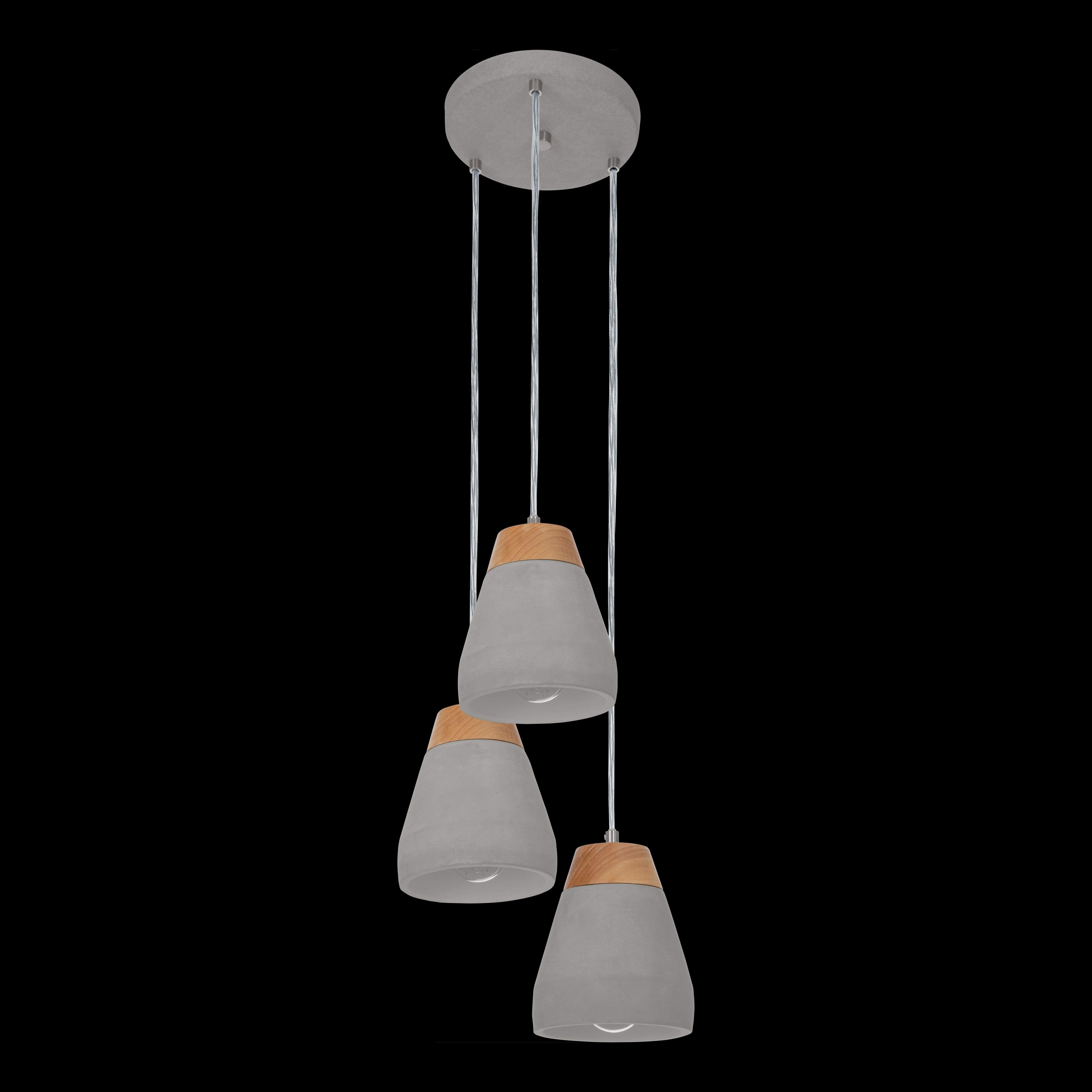 Eglo Tarega Concrete & Wood 3 Light Lampshade Ceiling Pendant