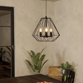 Eglo Tarle 3 Light Black Wire Cage Ceiling Pendant flush mount ceiling fixture