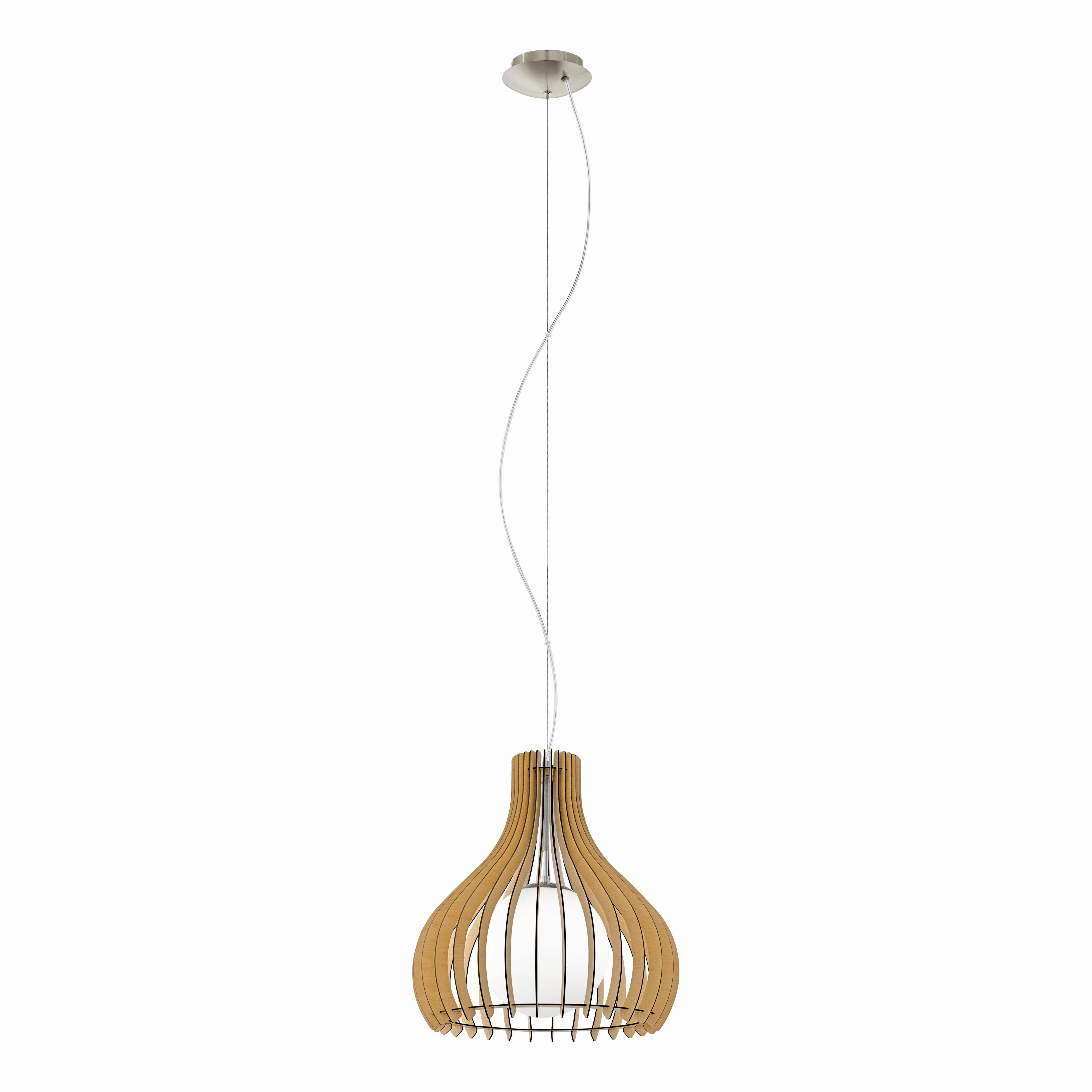 Eglo Tindori Light Wood & White Glass Ceiling Pendant