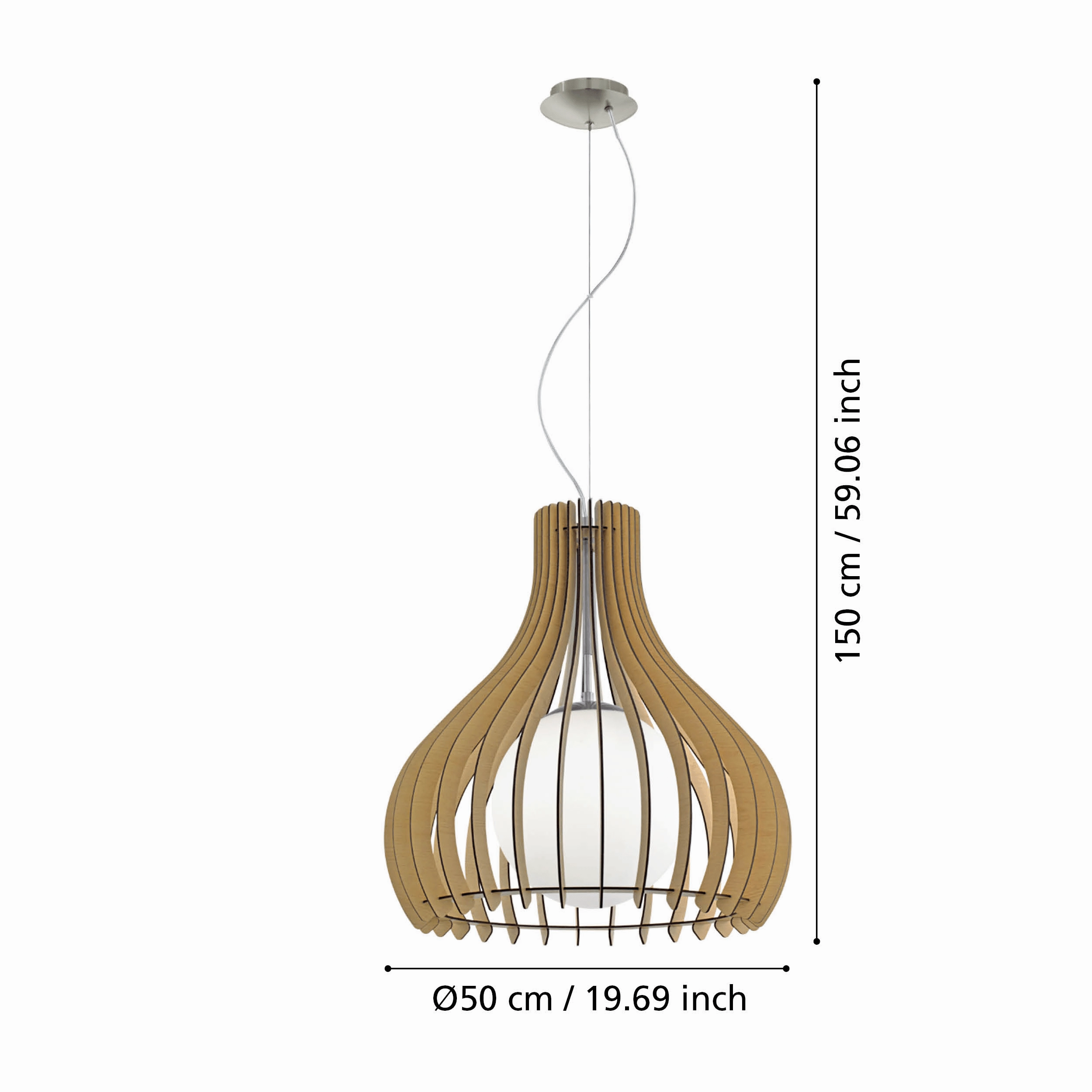 Eglo Tindori Light Wood & White Glass Ceiling Pendant