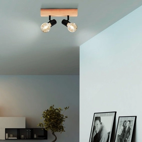 Eglo Townshend 3 Wood & Black Finish 2 Light Bar Spotlight tall arc lamp for living room
