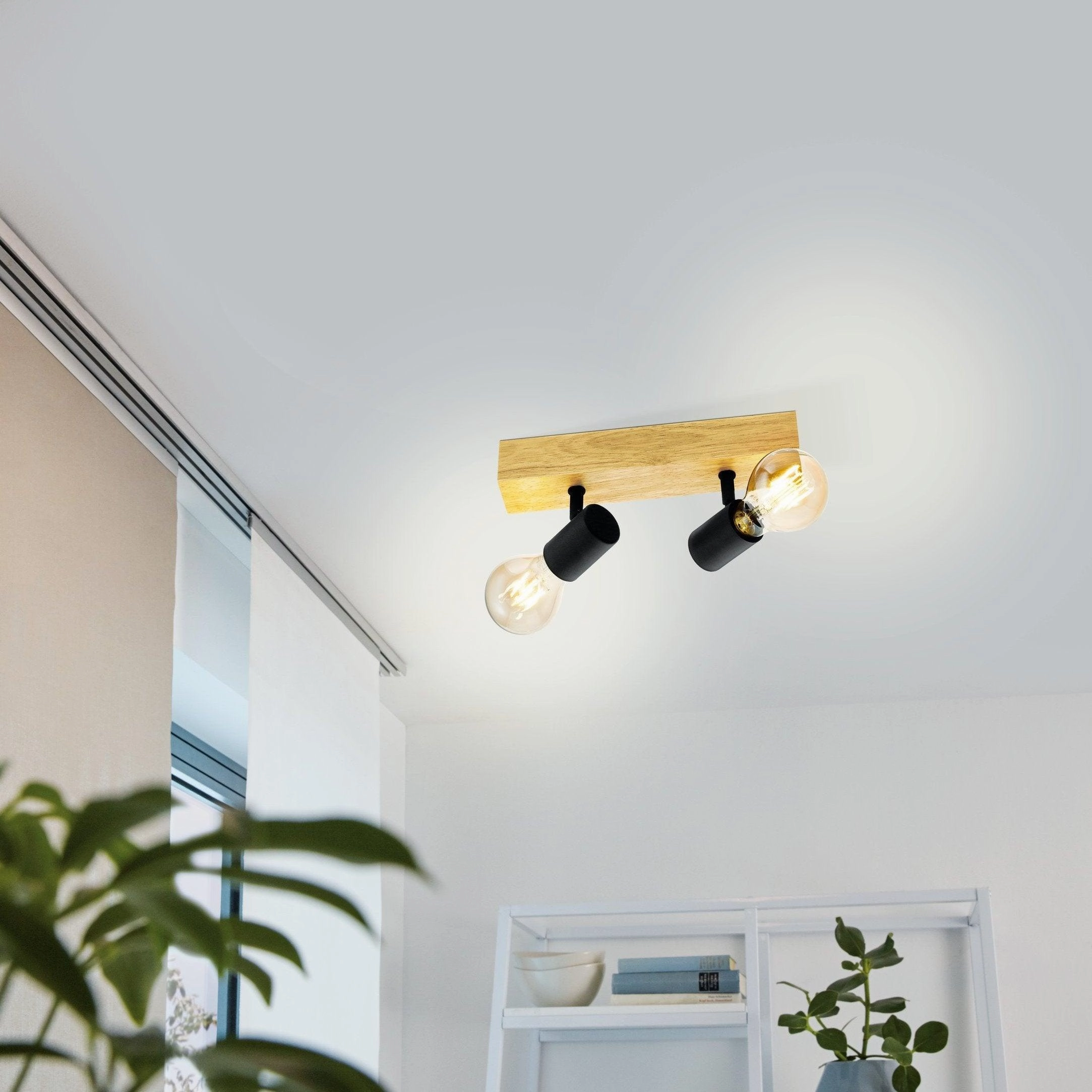Eglo Townshend 3 Wood & Black Finish 2 Light Bar Spotlight