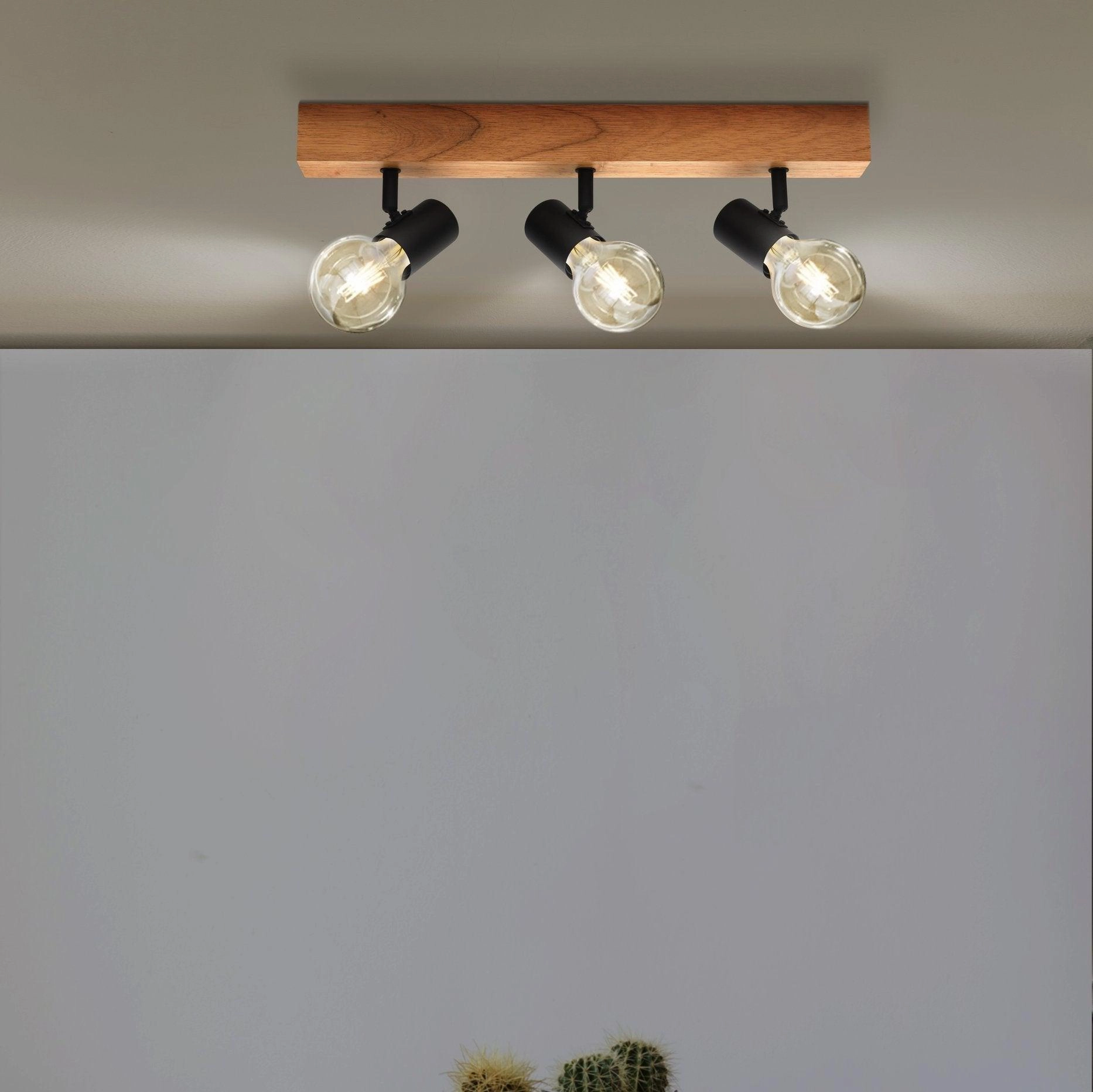 Eglo Townshend 3 Wood & Black Finish 3 Light Bar Spotlight tall arc lamp for living room