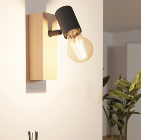 Eglo Townshend 3 Wood & Black Finish Wall Spotlight tall arc lamp for living room