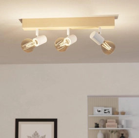 Eglo Townshend 3 Wood & White 3 Light Spotlight tall arc lamp for living room