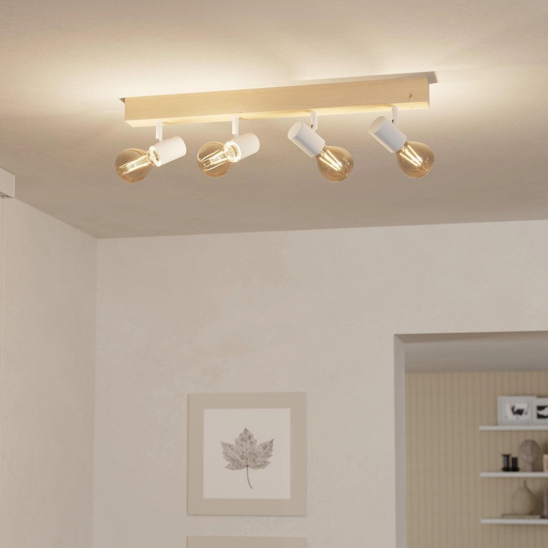 Eglo Townshend 3 Wood & White 4 Light Spotlight tall arc lamp for living room