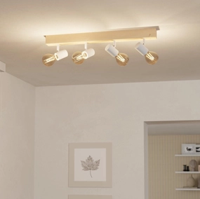 Eglo Townshend 3 Wood & White 4 Light Spotlight tall arc lamp for living room