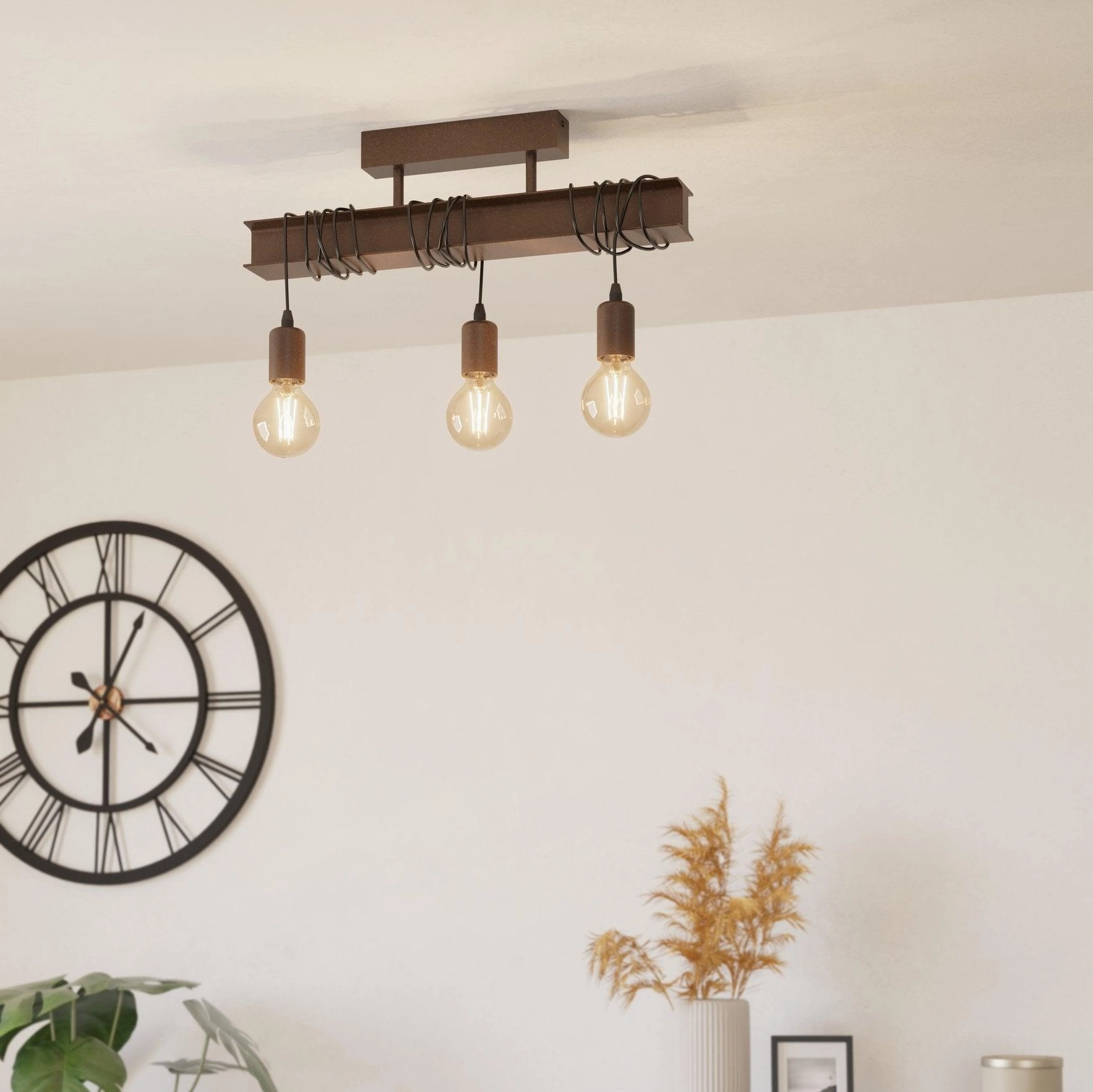 Eglo Townshend 4 Brown Metal 3 Light Adjustable Bar Pendant flush mount ceiling fixture
